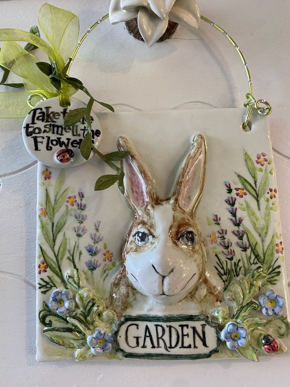 Garden plaque with a bunny