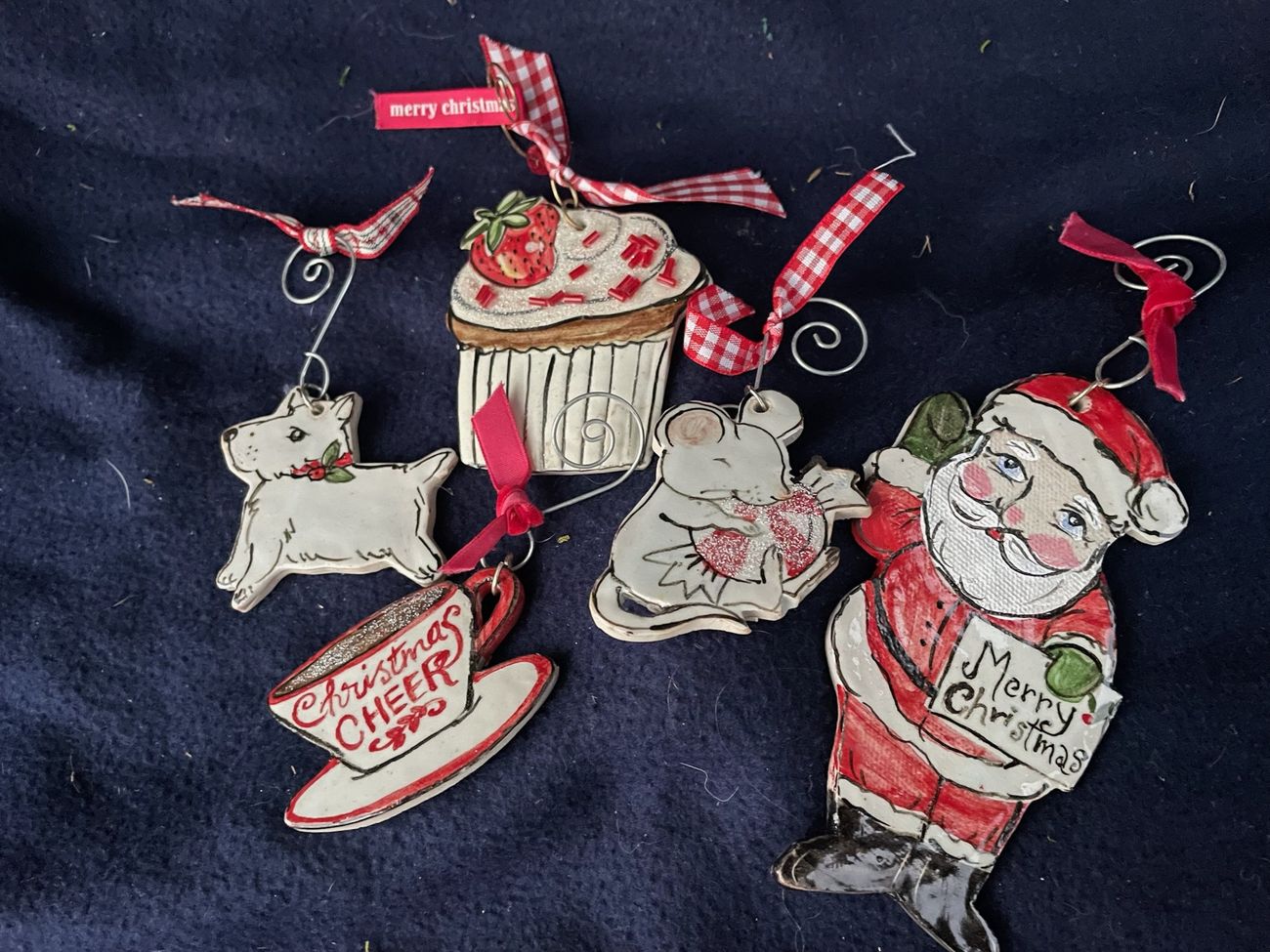Cupcake and Santa ornaments
