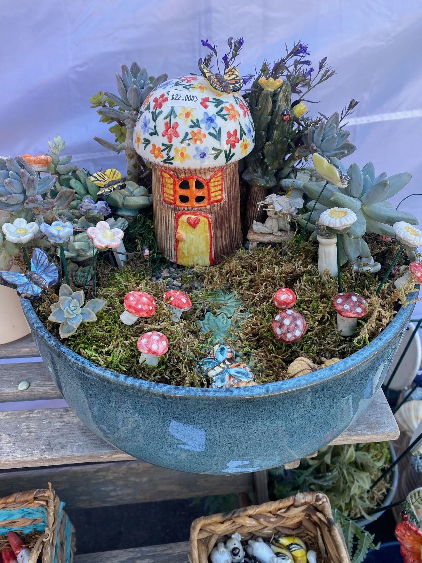 Fairy garden with a mushroom house